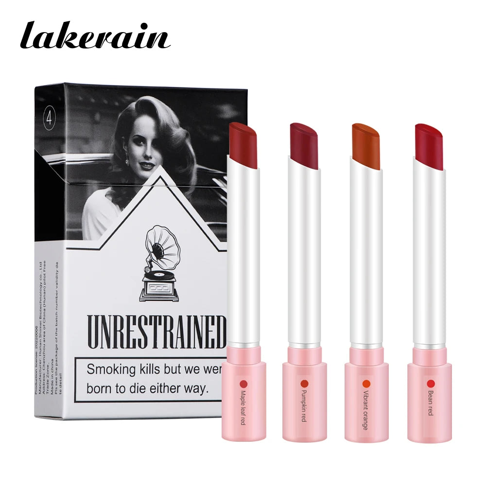 4 Colors/Set  Makeup Lipstick Cosmetics Lipstick Set Lip Tint Lip Gloss Waterproof Matte Long Lasting Make Up Pomade Red Orange - Seprincess