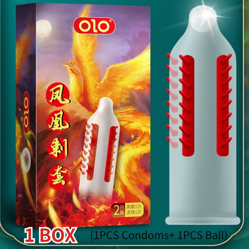 1 Box OLO Sex Fun Spiked Condoms Sex Toys For Men 18+ Ultra-Thin Condoms G-Spot Stimulation Penis Sleeve With Ball Adult Sexshop - Seprincess