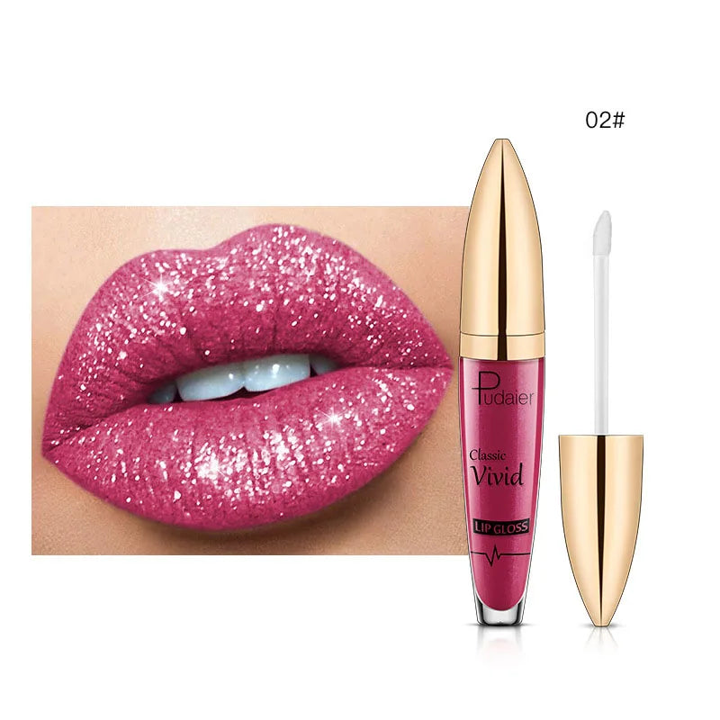 Diamond Lip Gloss Shimmer Pearlescent Waterproof Long Lasting Non-stick Cup Matte Glitter Liquid Lipstick Lip Glaze Lips Make Up