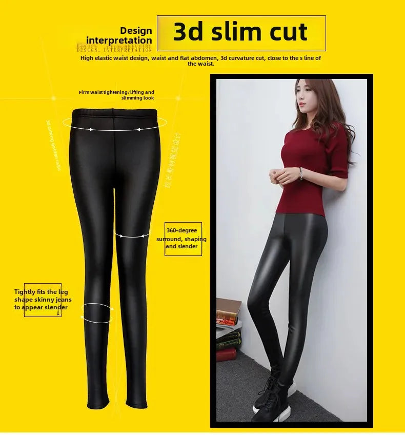 Thickened Fleece-lined Women's Winter Tights High-waisted Elastic Dull-finish Leggings Outerwear For Cold Weather