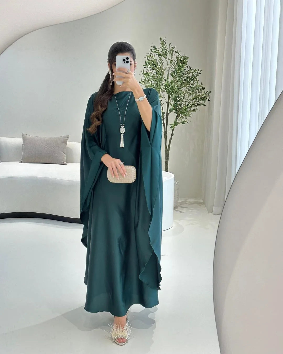 Shiny Satin Abaya Butterfly Dress Simple Saudi Muslim Abayas Dubai 2024 Luxury African Dresses for Women Turkish Islamic Clothes - Seprincess