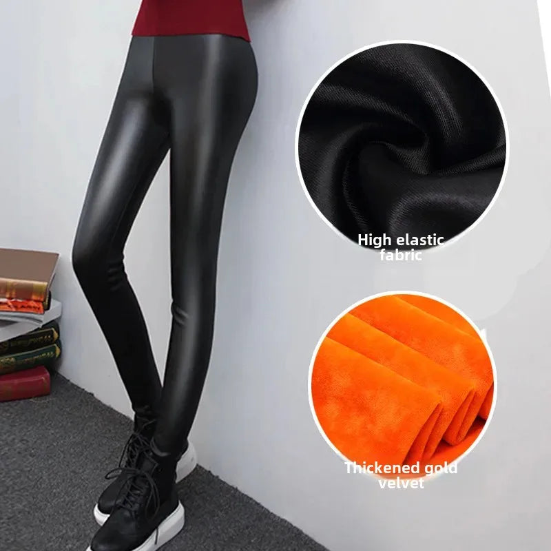 Thickened Fleece-lined Women's Winter Tights High-waisted Elastic Dull-finish Leggings Outerwear For Cold Weather