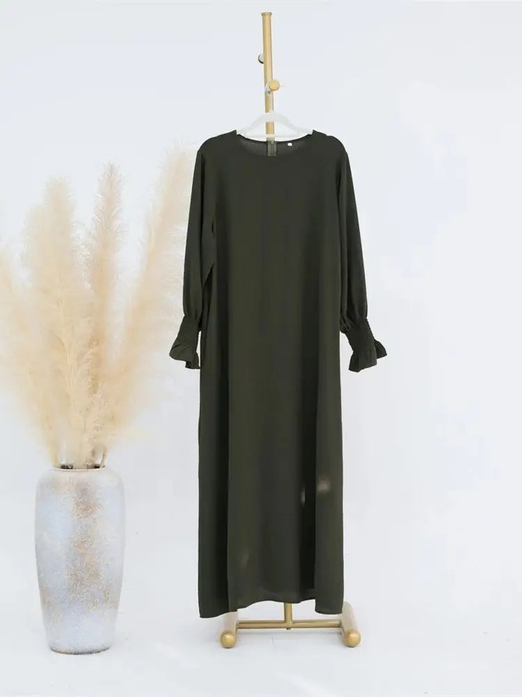 Eid Jersey Solid Modest Under Abaya Dubai 2024 Palestine Women Islamic Clothing Muslim Kaftan Inner Dresses Robe Femme Musulmane - Seprincess