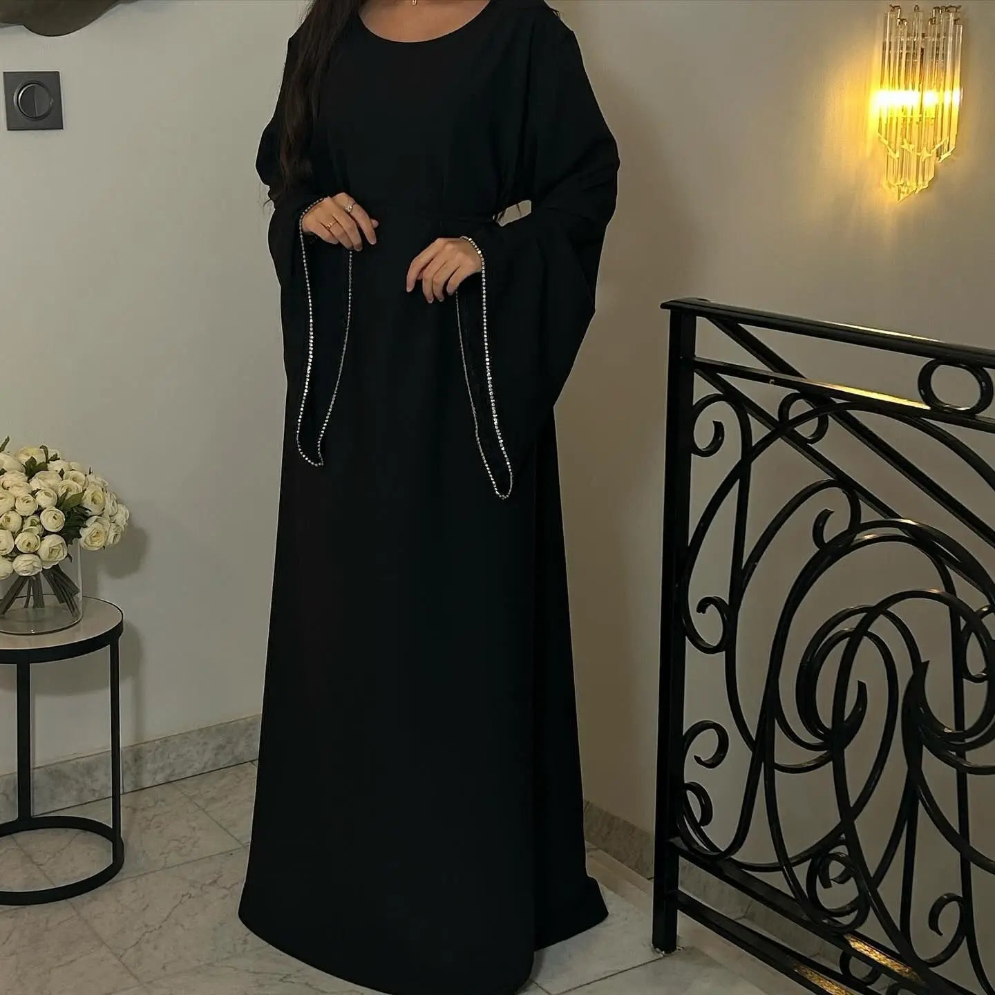 Eid Ramadan Party Dress for Women Muslim Abaya Diamond Flare Sleeve Long Dress Belt Morocco Kaftan Vestidos Dubai Robe Jalabiya - Seprincess