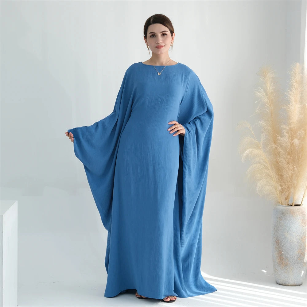 Summer Soft Crepe Like Linen Khimar Butterfly Batwing Abaya Dubai Luxury 2024 Islam Muslim Kaftan Modest Dress For Women Kebaya