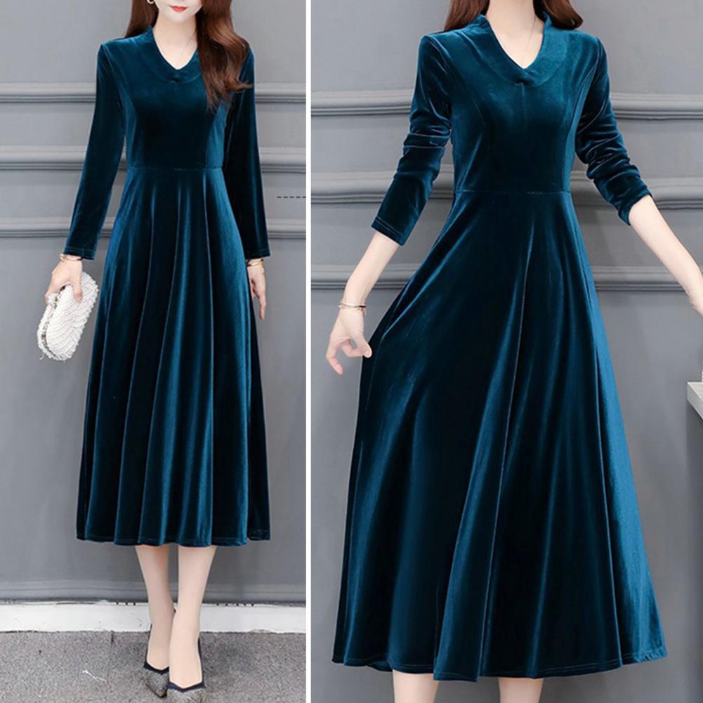 2023 Spring Vintage Women Midi Party Dress Long Sleeve Burgundy Black Velvet Dress 3XL 4XL 5XL 6XL - Seprincess