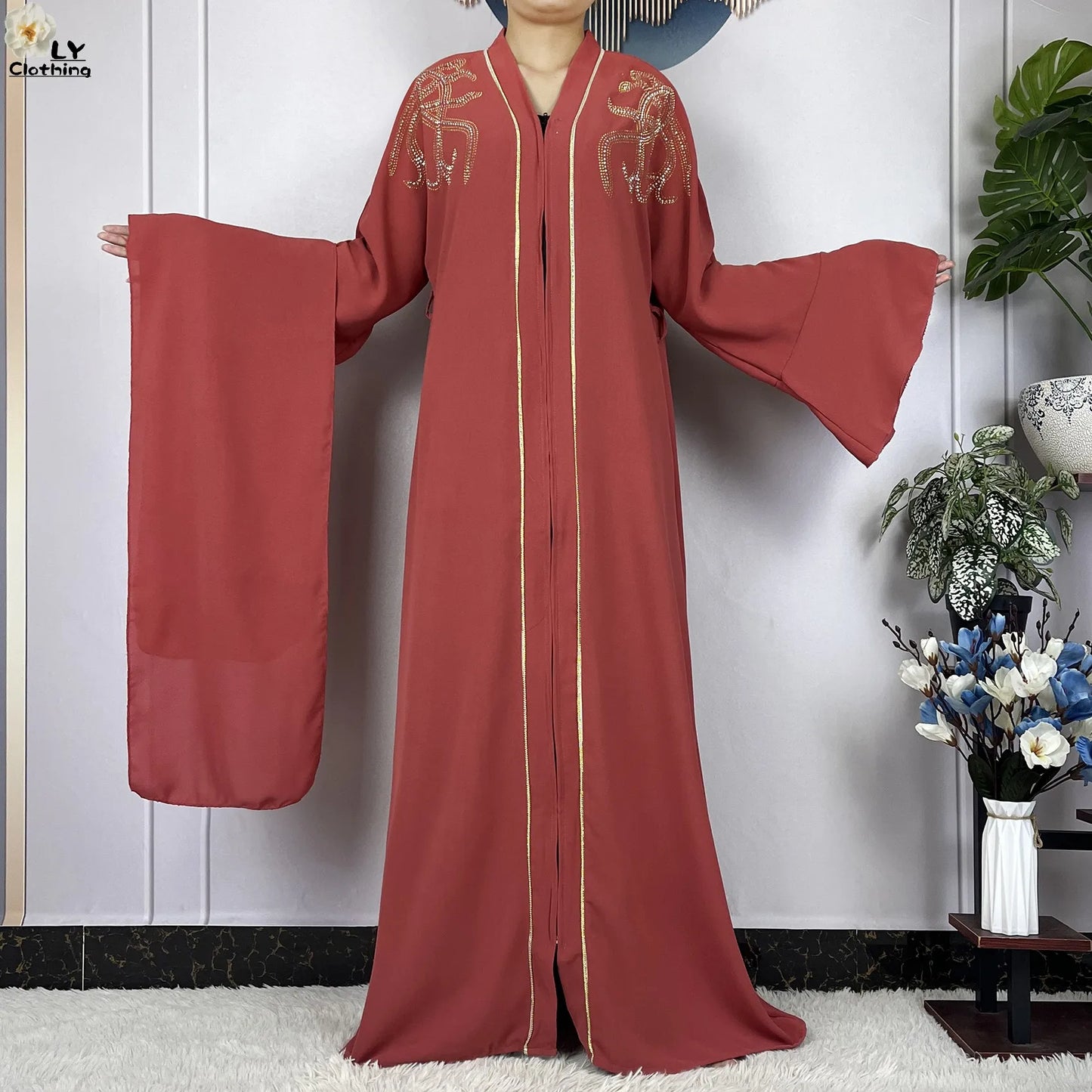 2024 For Women Elegant Dresses Dubai Party Outfits Long Sleeved Chiffon Dashiki Muslim Women Robe Open African Abaya Clothing