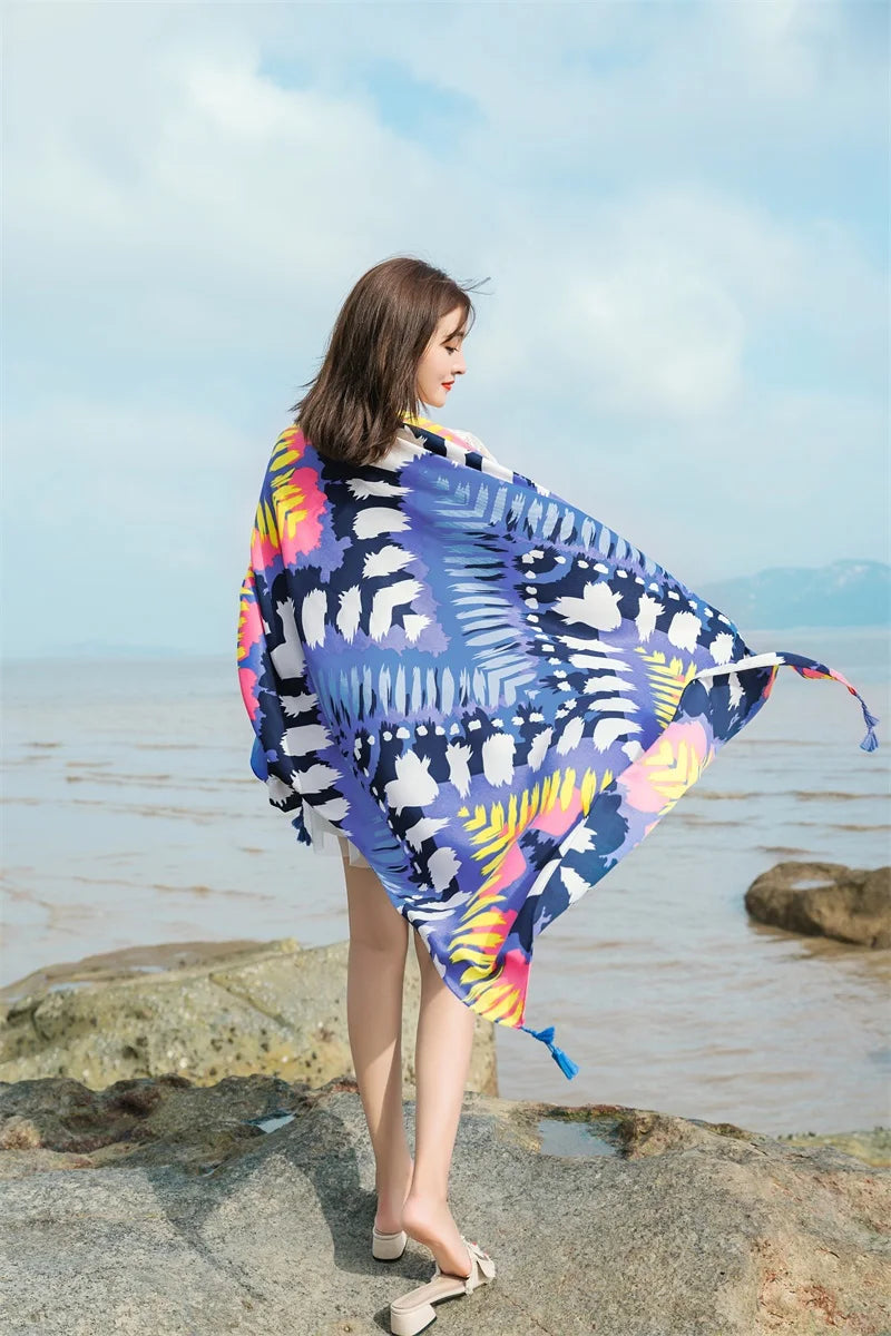 90x185cm  Printing Process Twill Summer Suncare Beach Dress Bikini Sarong Wrap Scarf Women Brazilian Swimsuit Bathing Cover-ups