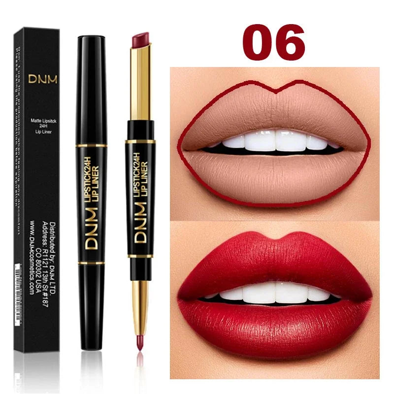 DNM Double-ended Matte Lipstick Pencil Non-stick Cup Long Lasting Lipstick Lip Liner Waterproof 2 In 1 Lip Stain Pencil Makeup - Seprincess