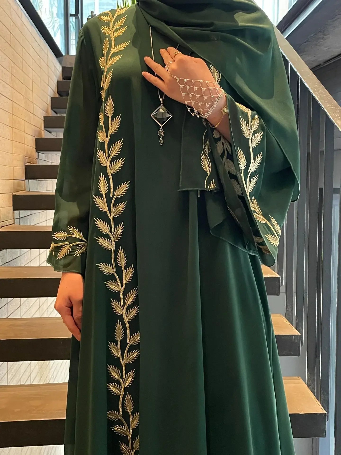 Eid Muslim Abaya for Women Embroidery Dress with Scarf 2 Piece Set Dubai Arab Long Robe Morocco Abayas Kaftan Headscarf Gorgeous - Seprincess