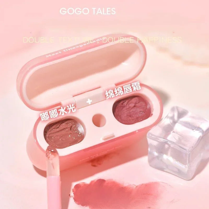 GOGO TALES Double Lip Gloss Mirror Finish Nude Color Korean Lipstick Matte Non-Sticky Lip Mud Long-Lasting Vegan Makeup - Seprincess