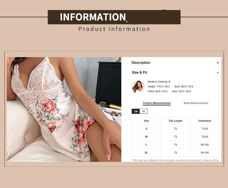 lingerie Lace rose suspender deep V-shaped silk nightgown Held sexy open crotch xxx Underwear women Sexy costume - Seprincess