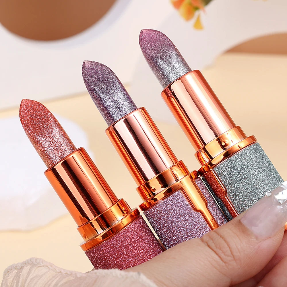 Glitter Matte Temperature Change Lipstick Waterproof Long Lasting Diamonds Lipsticks Non Stick Red Pink Lip Tint Makeup Cosmetic - Seprincess