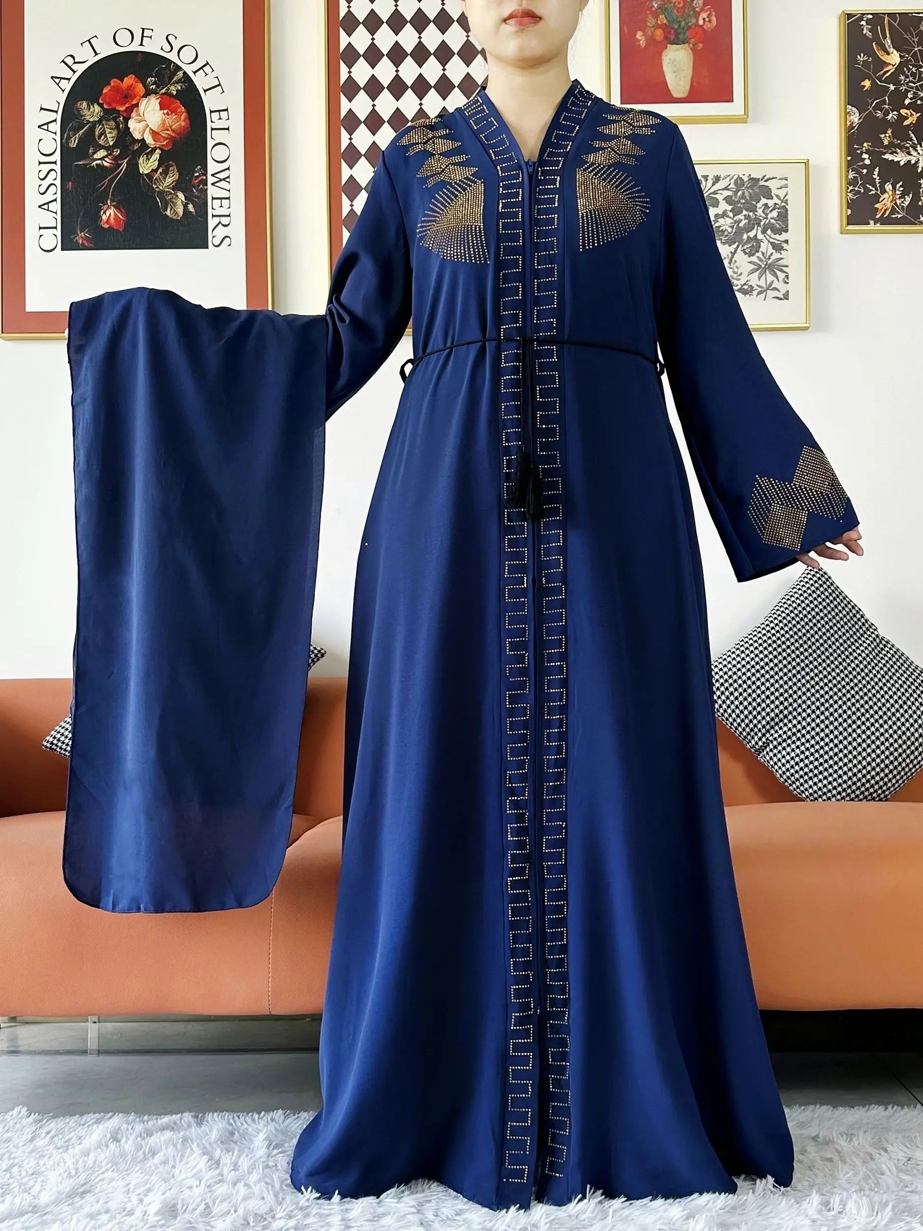 New Women Elegant Dress Chiffon Open Abaya with Zipper Muslim Women Dress Islamic Clothing Cardigan Abaya Women Muslim Dress - Seprincess