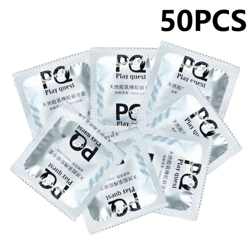 50pcs Ultra Thin Delay Sex Penis Sleeves Hyaluronic Acid Lubrication Condoms Natural Latex Contraception Supplies Adults Sex Toy - Seprincess