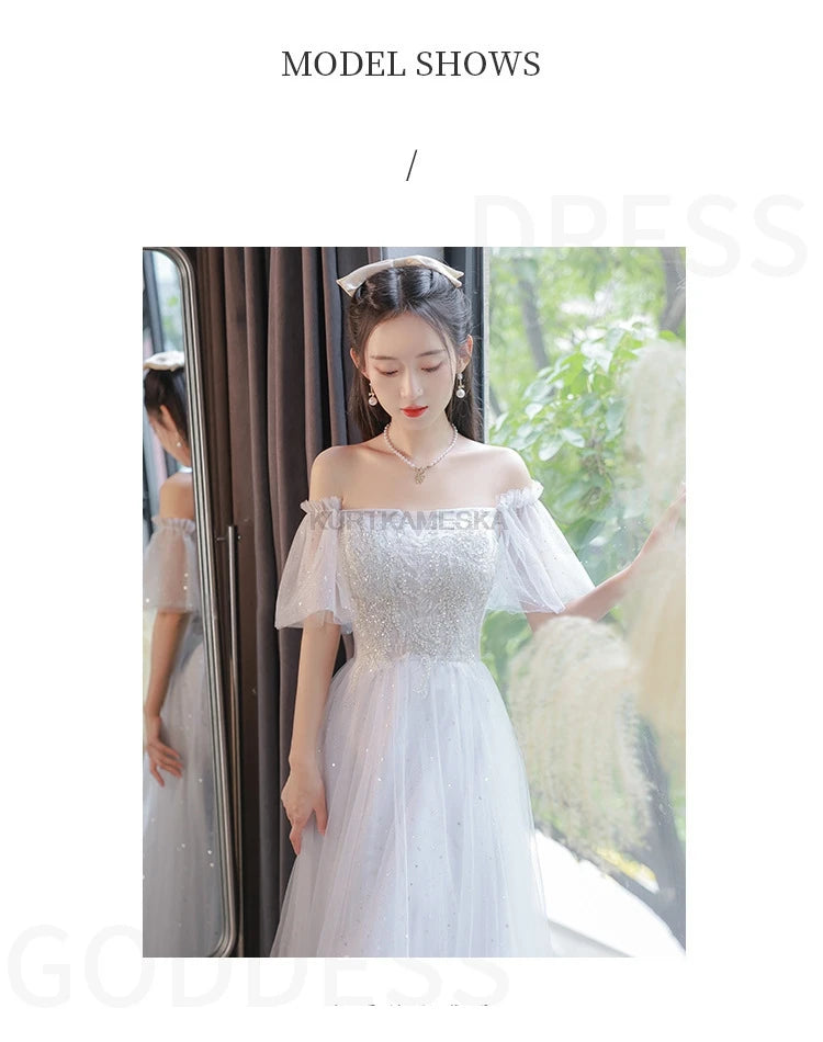 Sparkling Pagoda Sleeve Summer Sexy Party Birthday Ball Gown Dress Formal Temperament Evening Prom Dresses For Women Vestidos - Seprincess