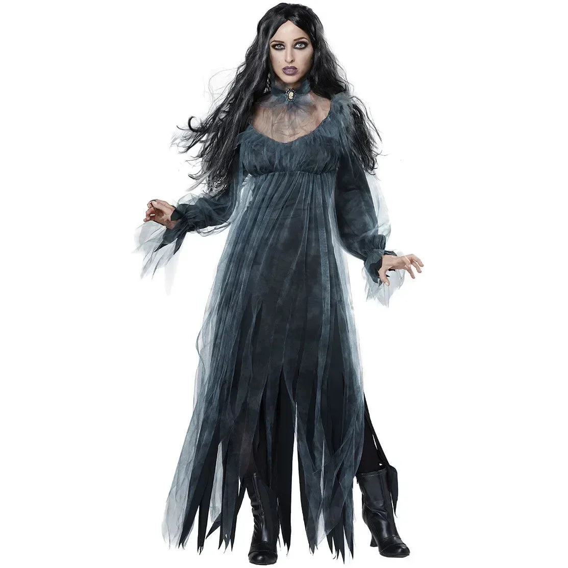 Halloween Costume Ghost Bride Witch High Quality Vampire Game Soft Cosplay Horror Demon Costume Black Gauze Dress - Seprincess