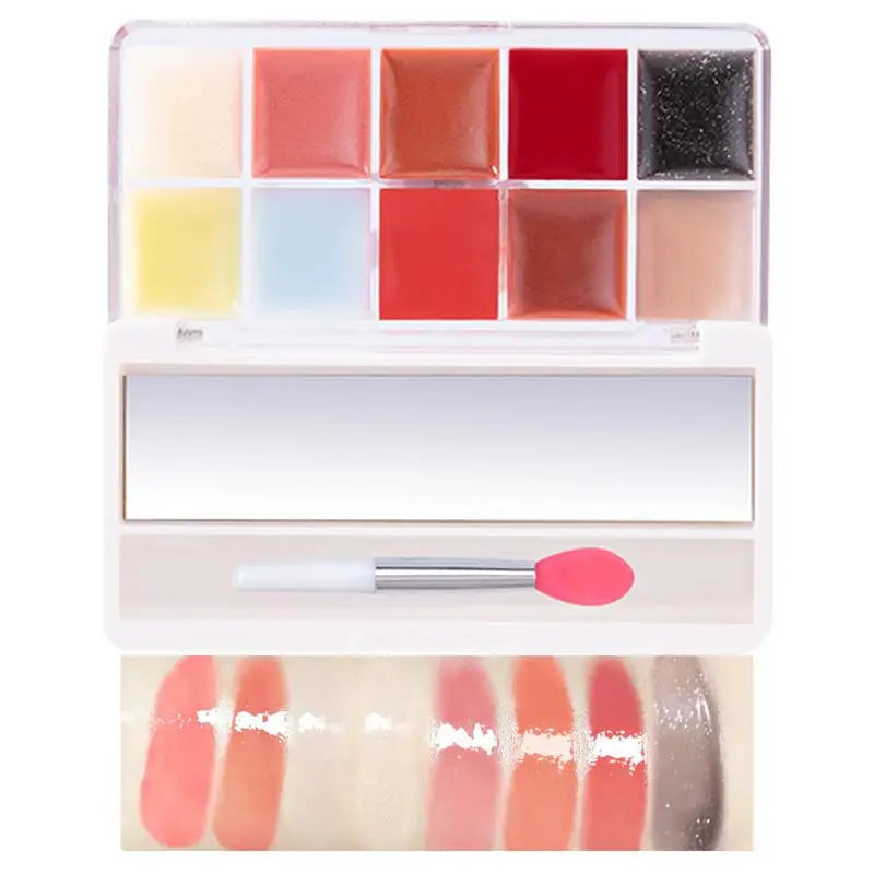 Lip Gloss Palette 10 Colors Jelly Lip Cream Palette Smooth Lip Glosses Tonedd Lip Frozenn Plate Red Lip Glaze Palette Lipstick - Seprincess