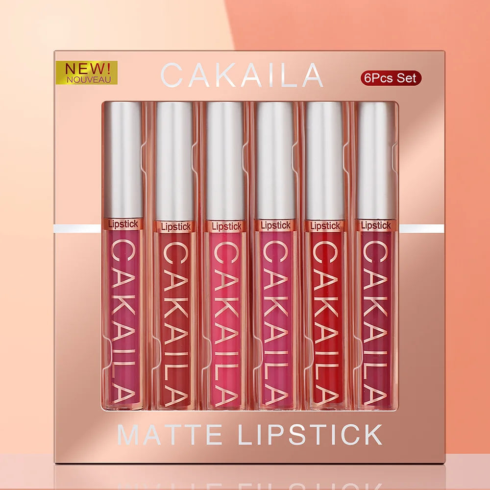 CAKAILA 6Pcs/Set Velvet Matte Lipstick 24HR Lasting Rich Matte Finish Liquid Lipstick Lip Gloss Nude Glaze Makeup Cosmetic - Seprincess