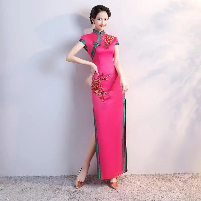 S-5XL Grren Party Cheongsam Vintage Chinese Style Spring Long Evening Dress Oriental Woman Elegant Qipao Vestido