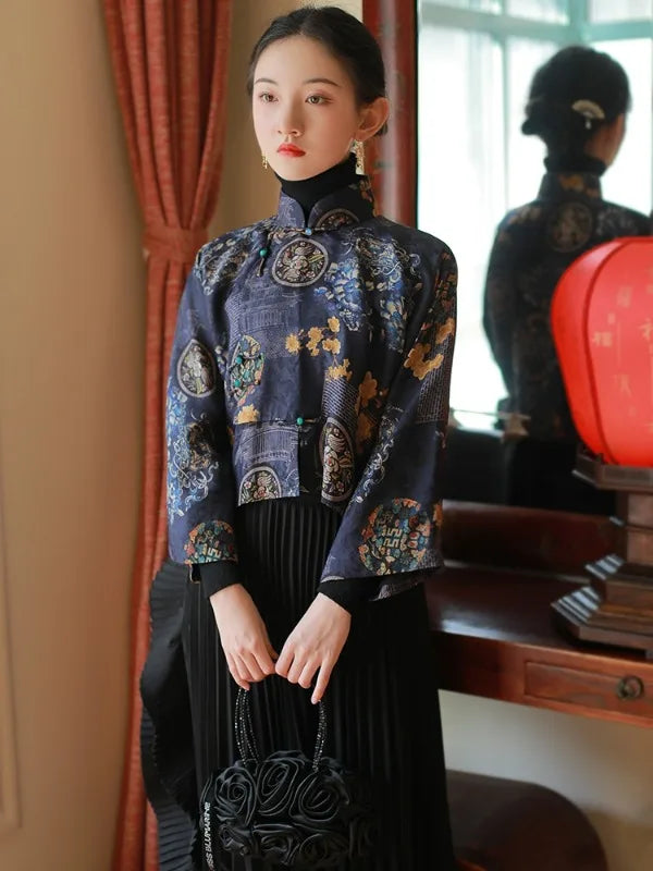 2023 Autumn New Chinese Style Traditional Hanfu Top Print Cheongsam Oriental Blouse Elegant Festival Party Dress Qipao Top Pd - Seprincess