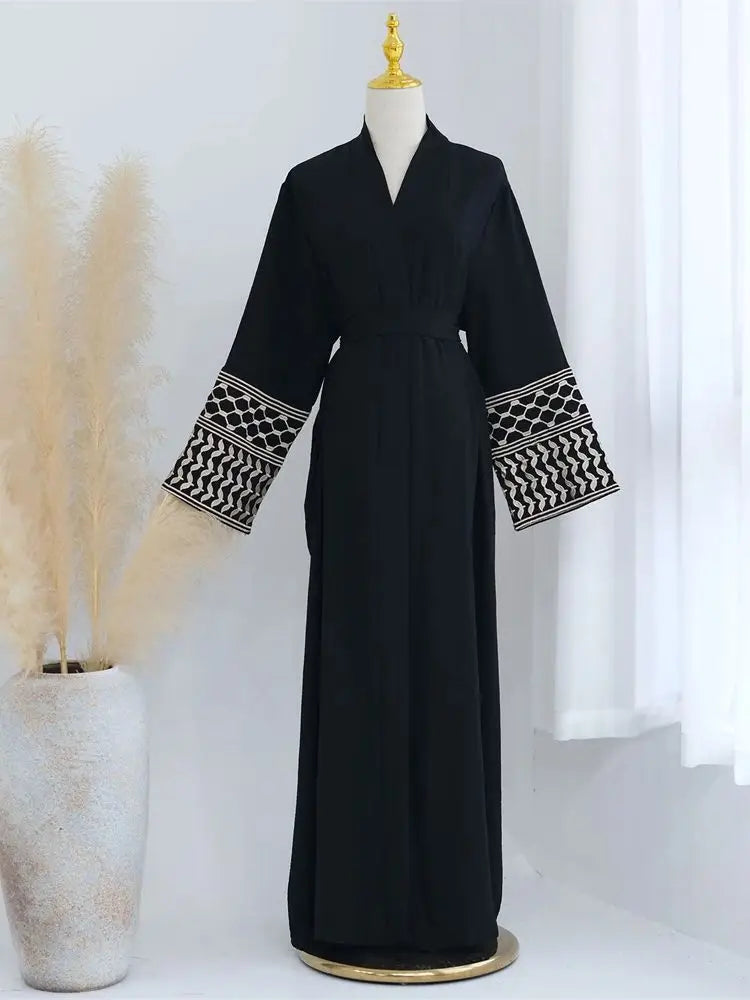 Linen Butterfly Embroidery Open Abaya Dubai Luxury 2024 Muslim Modest Kaftan Kimono Dresses Coat for Women Islam Clothing Kebaya - Seprincess