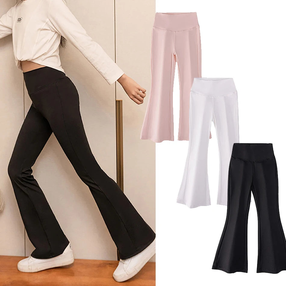 Girls High Waist Flared Pants for Spring and Autumn Kids Fashion Tight Leggings with Stylish Elastic Teenager Bottoms Clothes