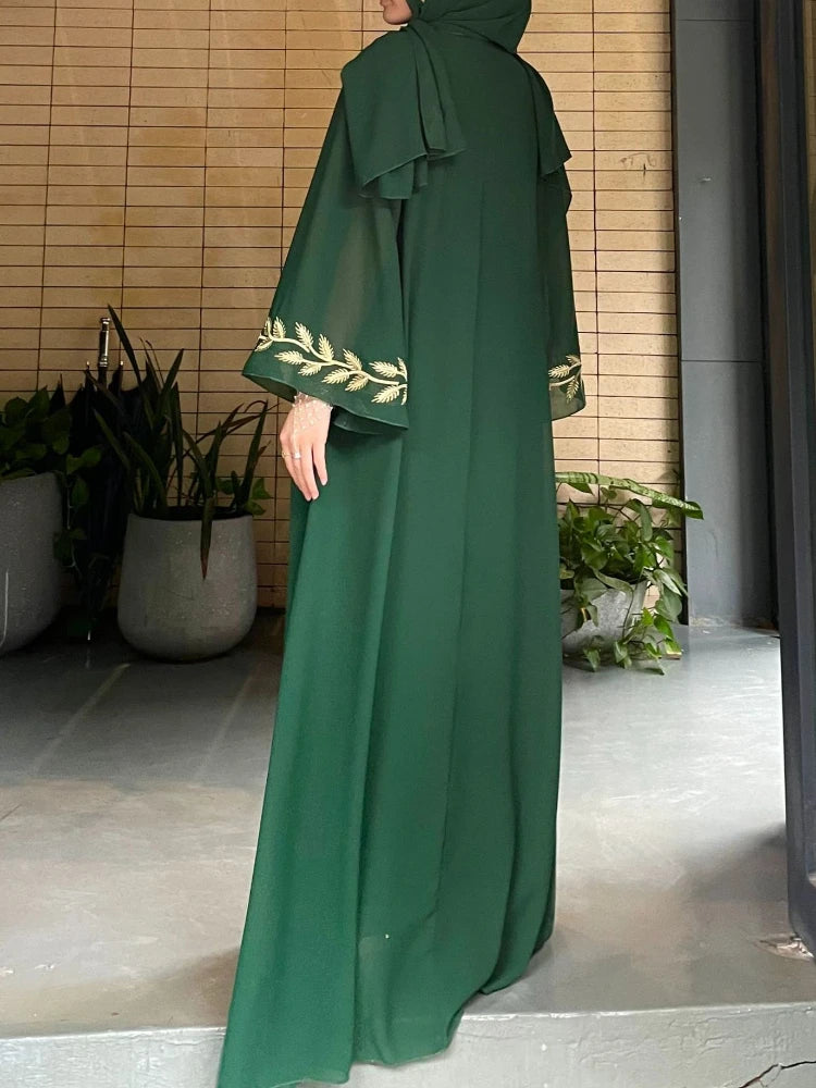 Eid Muslim Abaya for Women Embroidery Dress with Scarf 2 Piece Set Dubai Arab Long Robe Morocco Abayas Kaftan Headscarf Gorgeous - Seprincess