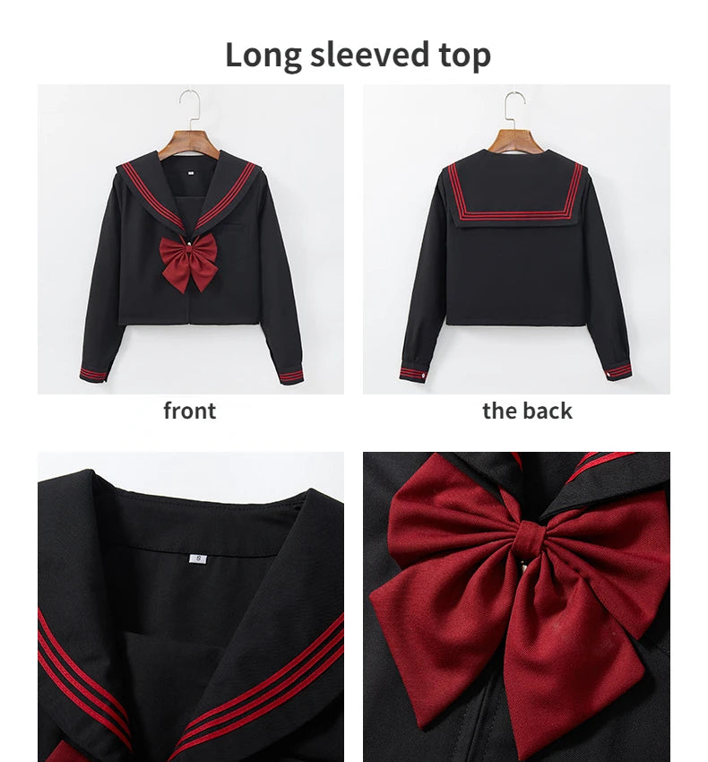 BLACK Orthodox College Style Japanese Korean Student School Uniform JK Uniform Girl Anime Cosplay Sailor Suit Class Top Skirts-A - Seprincess