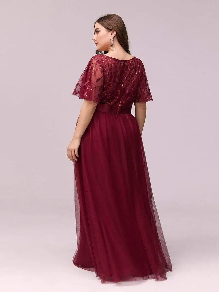 2023 NEW Plus Size Dress  Robe De Soiree Sparkle Evening Dresses Long A-Line O-Neck Short Sleeve LONG Formal Dresses - Seprincess