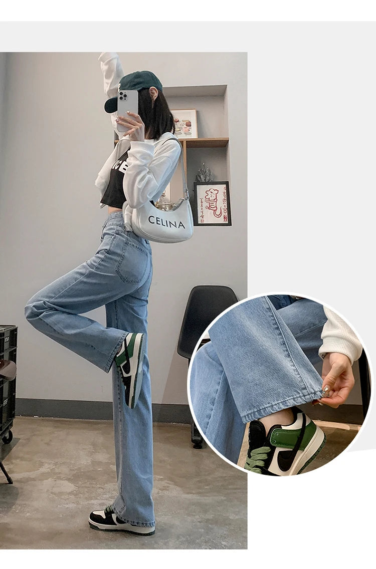 Denim Jeans Women Casual Fashion Button Design Pants Loose Straight Brand High Quality New Arrivals Trousers