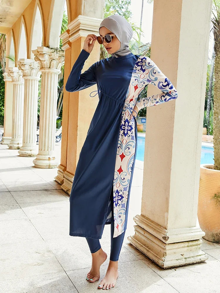 summer Muslim Women 3 Piece Swimwear Set Hijab Swimsuit Maxi Dress Full Cover Up Islam summer Abaya Dubai Modest Swimwear 2024 - Seprincess