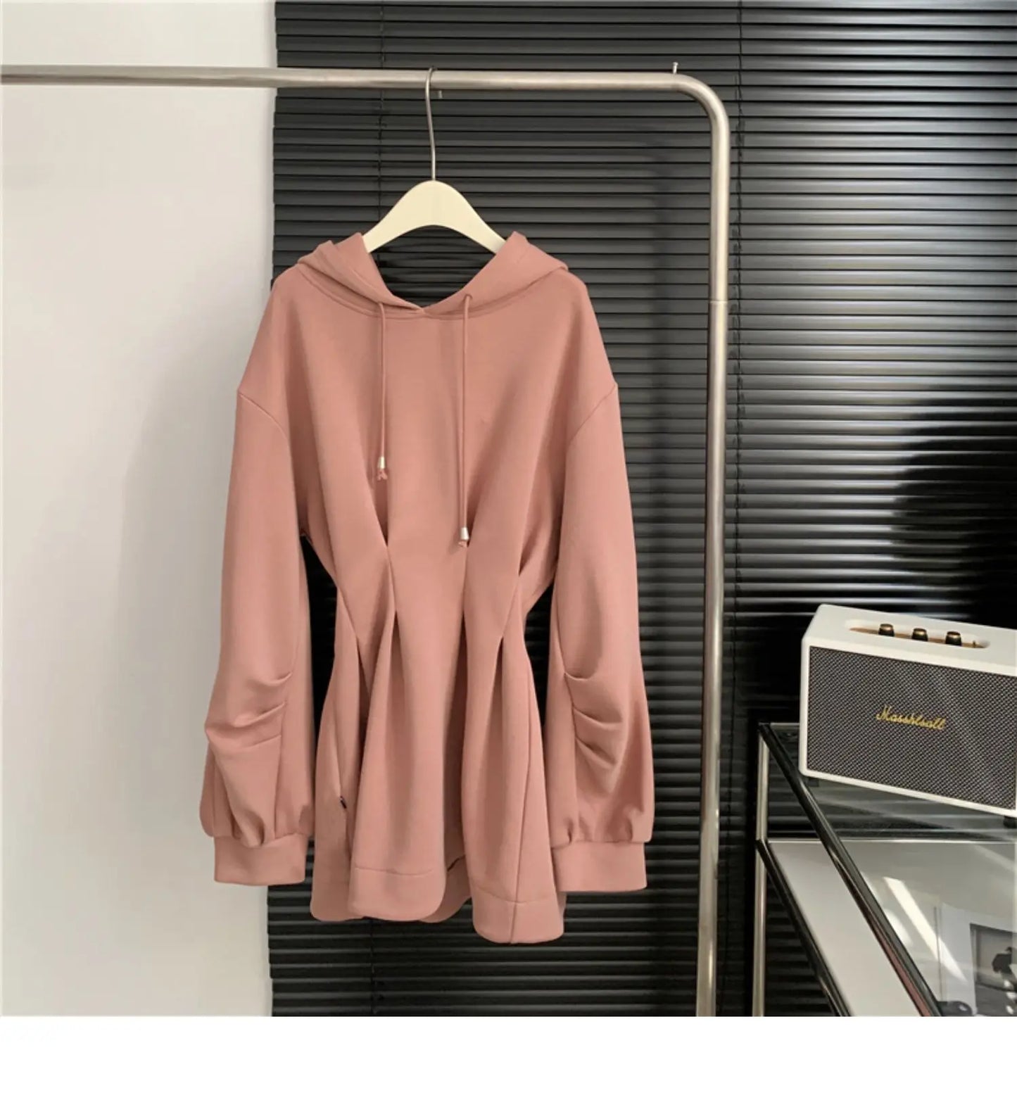 Autumn Winter Y2k Long Sleeve Midi Hoodies Dress Women 2000s Aesthetic Tunic Frocks Solid Color One-Piece Gyaru Dark Academia - Seprincess