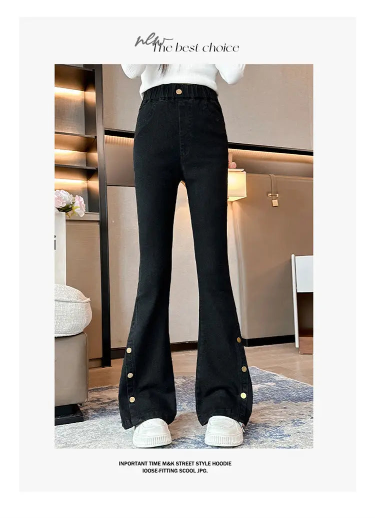 Winter Kids Clothes For Girls Insulated Warm Jeans for Children Thermal Flare Jeans Elegant Boot Cut Denim Pants Trousers