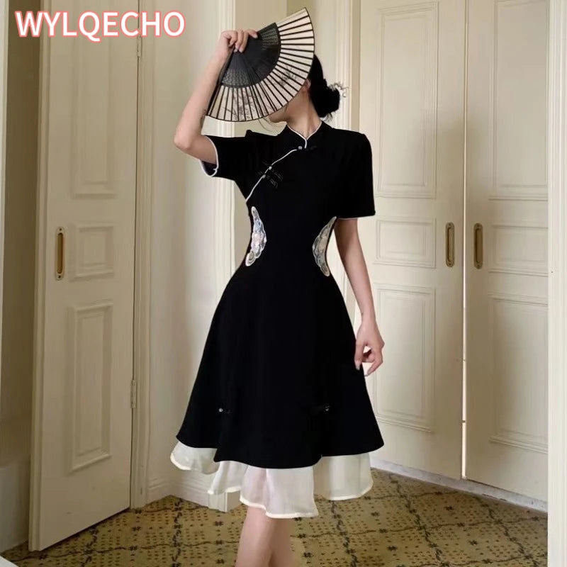 2023 Chinese Improved Hanfu Cheongsam Dress Women A Line Qipao New Fashion Style Short Sleeve Casual Daily Lady Cheongsam Dress - Seprincess