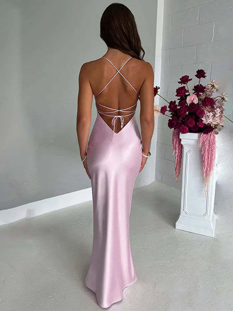 Avrilyaan Satin Backless Slim Sexy Dress Women 2024 Bodycon Long Summer Dress Mermaid Elegant NightClub Party Dresses Vestidos - Seprincess