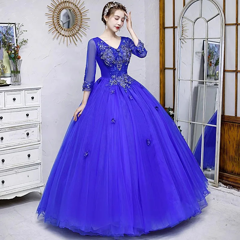 Ball Gown Quinceanera Dresses Appliques Tulle V Neck Prom Birthday Party Gowns Formal Occasion Vestido De 15 Anos Sweet 16 - Seprincess