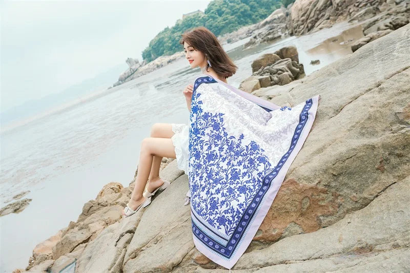 90x185cm  Printing Process Twill Summer Suncare Beach Dress Bikini Sarong Wrap Scarf Women Brazilian Swimsuit Bathing Cover-ups