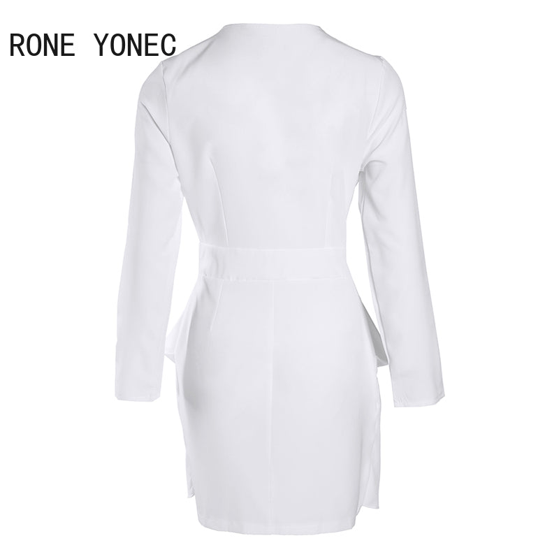 Women Chic Elegant Long Sleeves Deep V Neck Mini A Line Ruffles Formal Party & Working White Dresses - Seprincess