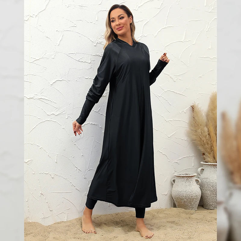 2024 Summer Dubai Abaya 3 Piece Set Black Burkini Muslim Mujer Modest Swimwear Women With Swim Cap Robe Femme Musulmane Clothing - Seprincess