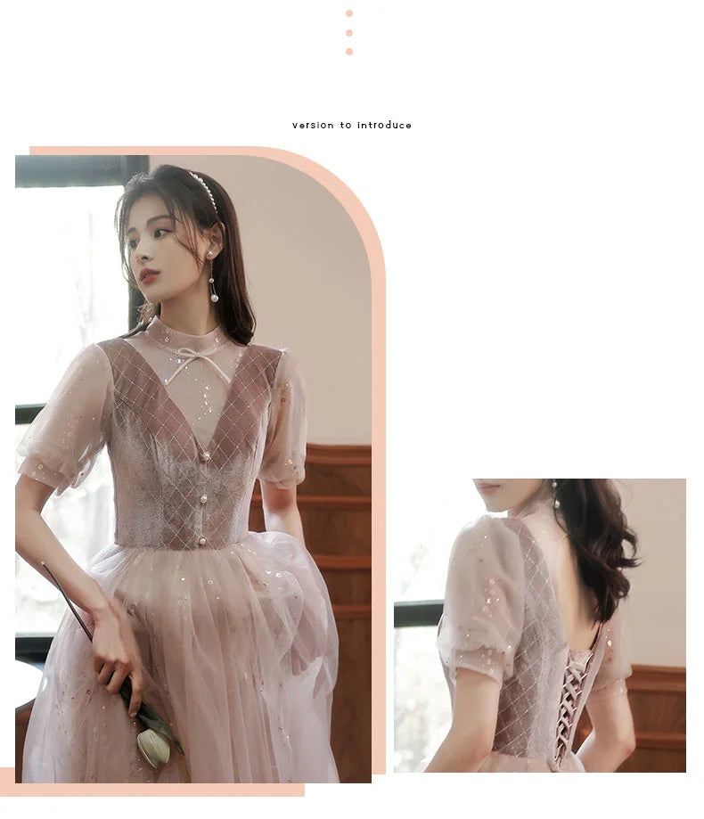 2022 New 4 Styles Bridesmaid Dress Bow Retro Elegant Long-sleeved Chic Temperament Long Evening Dress For Wedding Women Guest - Seprincess