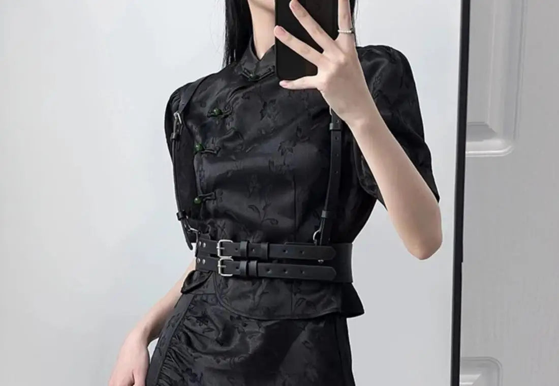 New Chinese Style Qipao Suit Sexy Black Jacquard Chinese Dress Improved Cheongsams Women Summer Dress Gothic Dark Vestidos - Seprincess