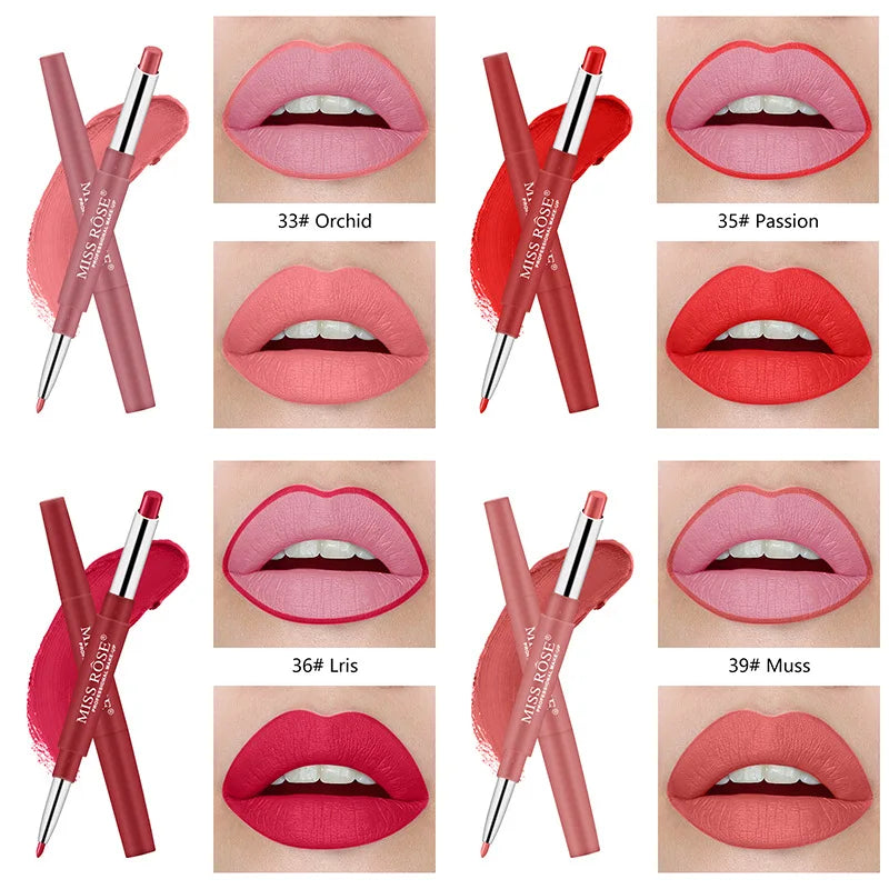 Miss Rose Double-end Lipstick Lipgloss Pencil Makeup Long Lasting Tint Sexy Red Lip Stick Beauty Matte Lip Gloss Pen Cosmetic - Seprincess