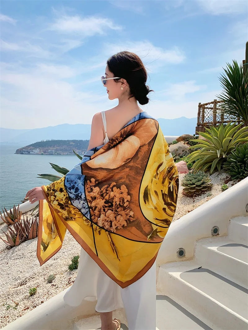 HOT 130x130cm large Velvet Texture Squar Travel Scarf Beach Dress Bikini Sarong Wrap Women Brazilian Swimsuit Bathing Cover-ups - Seprincess