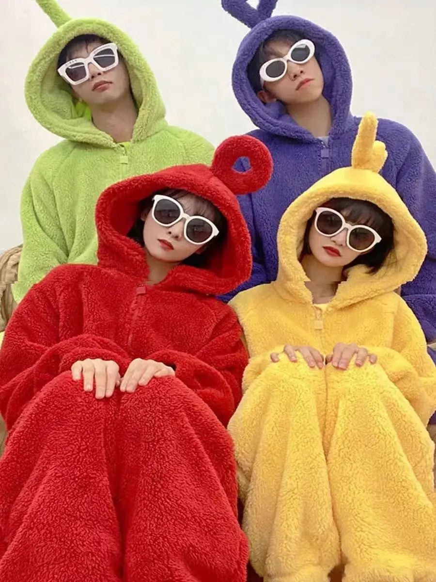 Halloween Party Kids Adult Teletubbies Costumes Soft Long Sleeves Piece Pajamas Costume Lala Home Clothes Cosplay Unisex Wear - Seprincess