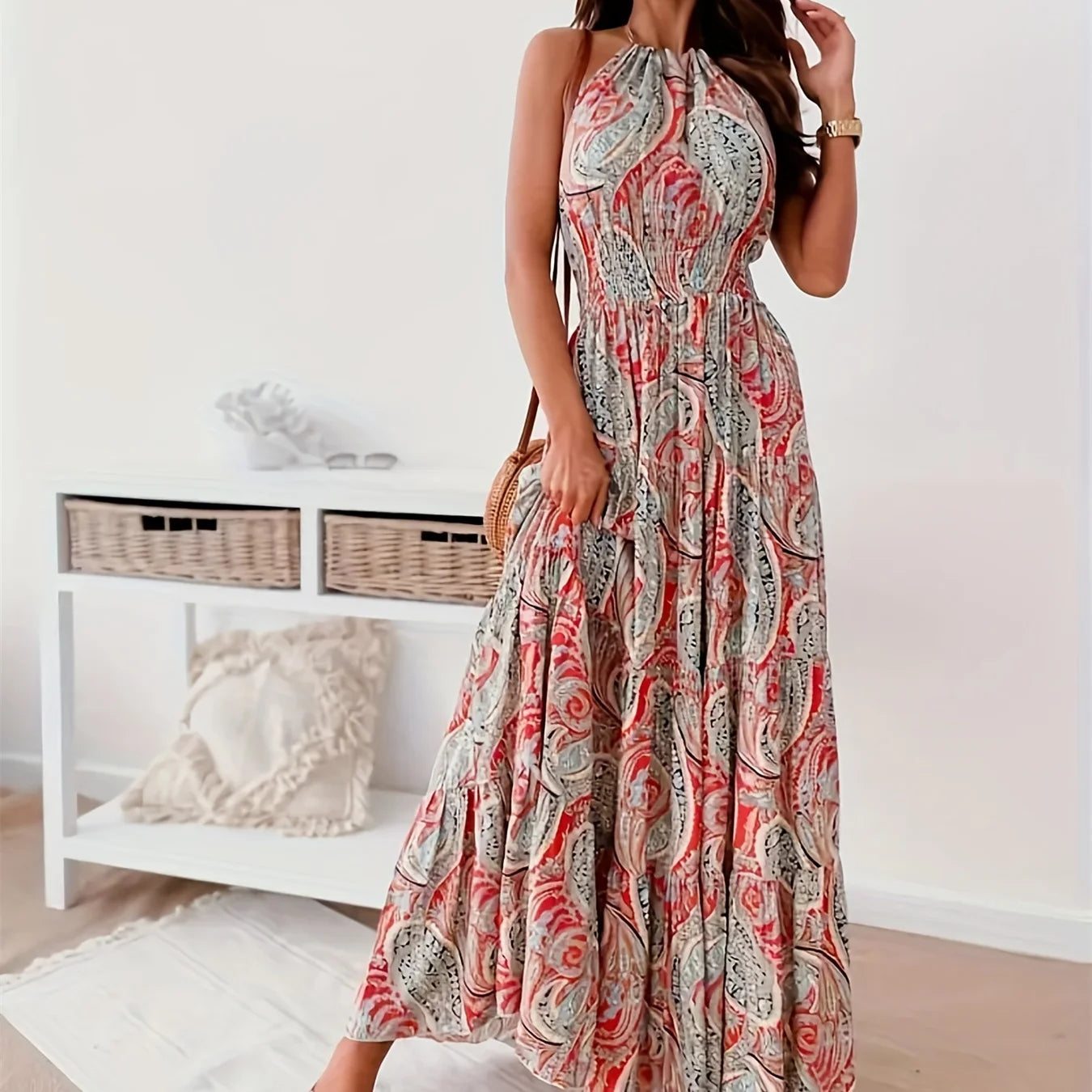 Contrast Color Female Dresses Elegant Loose Summer 2024 Beach Women’s Long Dress High Waist Sleeveless New Fashion Midi Length - Seprincess