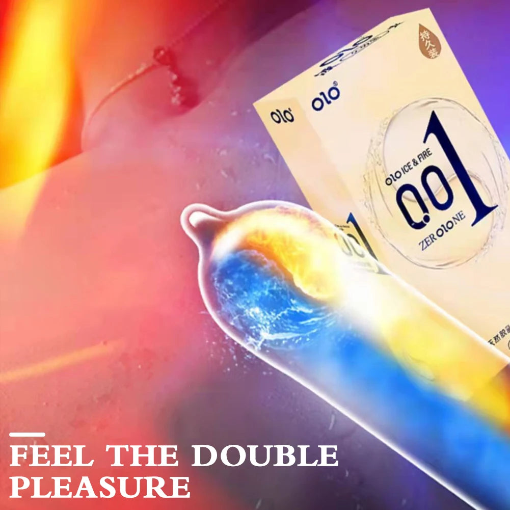 OLO 0.01 Ultra Thin Condoms For Men Long Sex Ejaculation Delay Ice Hot Feeling Latex Condom Penis Sleeve Sex Toys For Adults 18