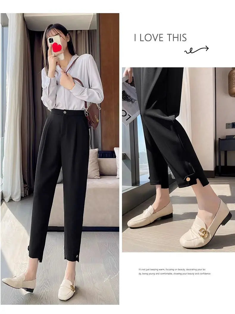 New Black Suit Pants For Women 2023 Spring/summer Straight Barrel Irregular High Waist Casual Cropped Wide Leg Pants