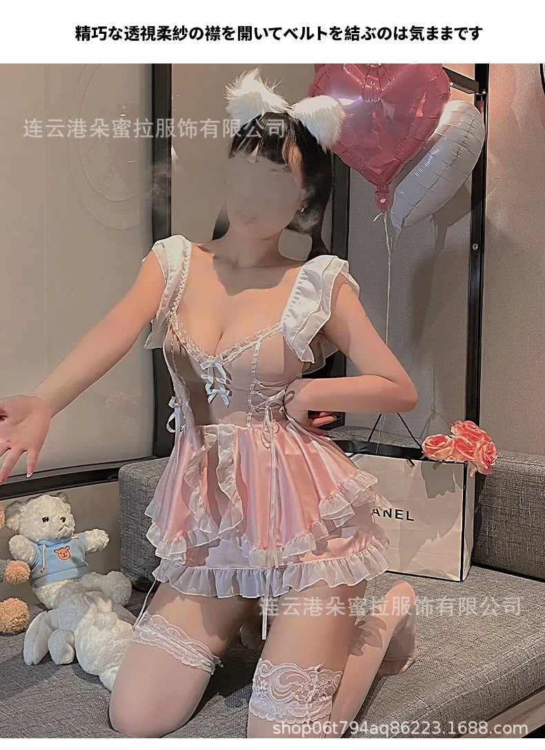 Sexy Pink And Cute Lingerie Mature Charm Elegant Gentle Female Dress Maid With Small Breasts Hot Seductive Uniform Dress 9YOD - Seprincess