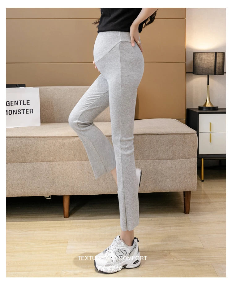 Spring Pregnant Woman Ankle-Length Pants Cotton Stretch Outside Wear Casual Maternity Boot Cut Thin Pregnancy Flare Trousers